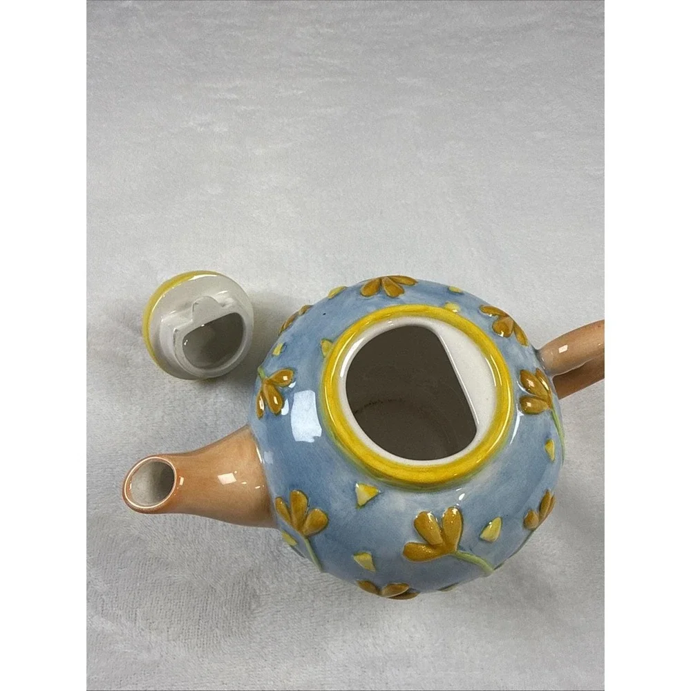 Oneida by Russ Mini Teapot Handpainted Blue Yellow Floral Whimsical Collectable